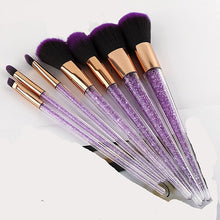 Load image into Gallery viewer, Purple Diamond Unicorn Make Up Brushes Set Crystal