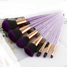 Load image into Gallery viewer, Purple Diamond Unicorn Make Up Brushes Set Crystal